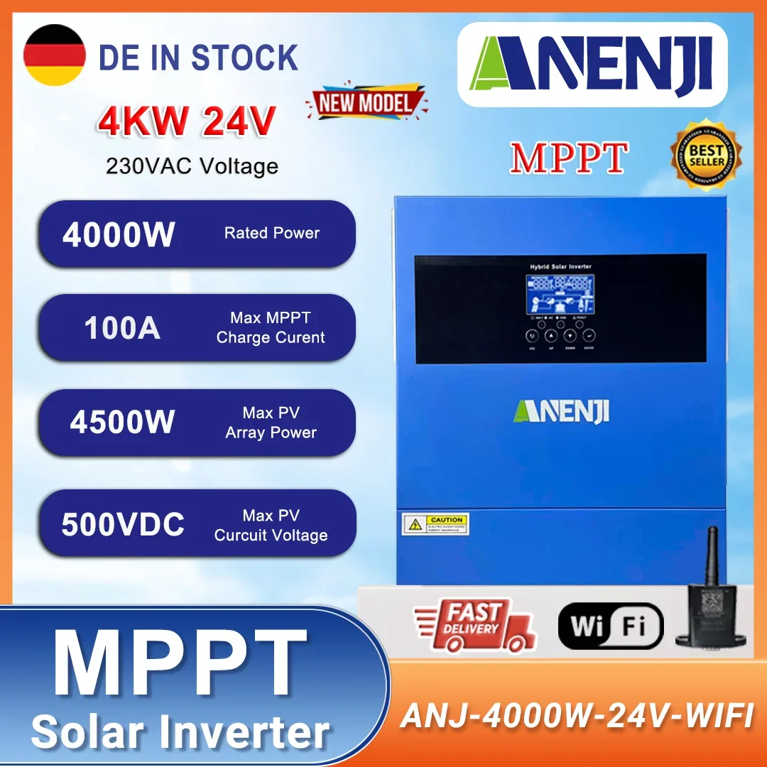 

ANENJI 4.2KW 6.2KW Solar Inverter Hybrid Pure Sine Wave Inverter Off Grid MPPT 100A/120A PV Solar Charge Controller With WiFi