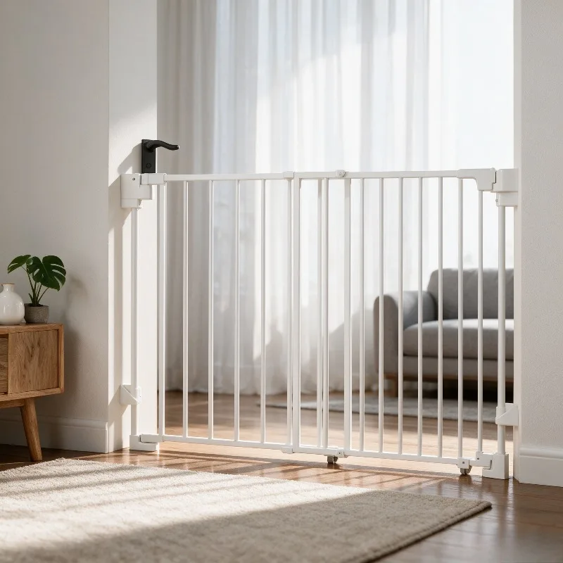 Adjustable Width Pet Barrier Gate, Auto-close Safety Fence for Stairs Doorway, Freestanding Indoor Guard for Children Pets.