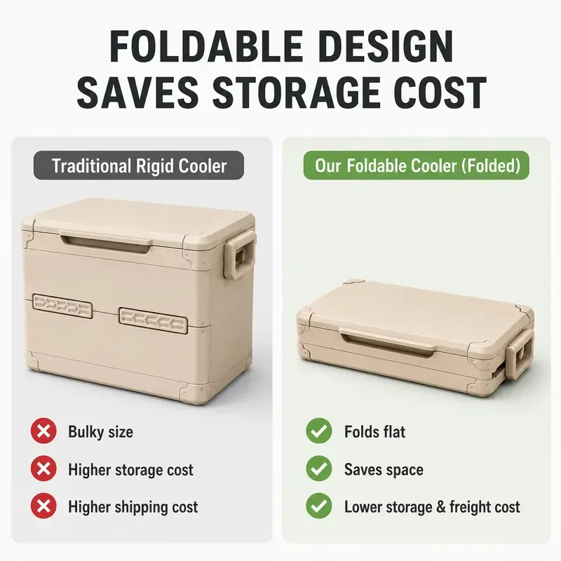 35L 45L 55L Foldable Insulated Cooler Box Portable Camping Fishing Ice Chest Removable Liner Ergonomic Design 24h Cold