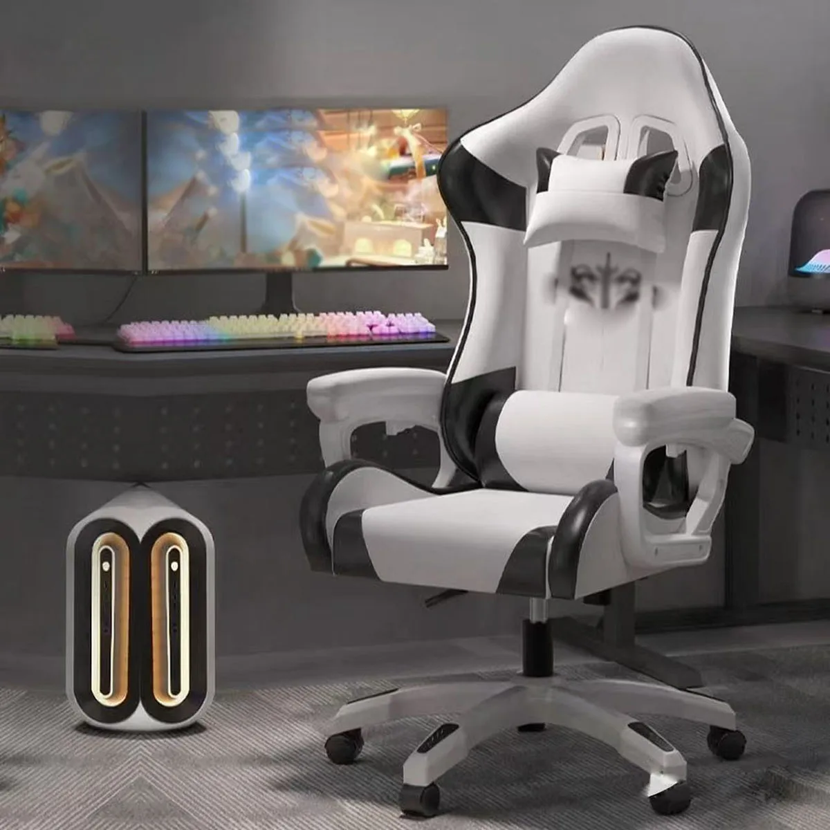 

Video Gaming Chair for Office and Computer Desk Use Ergonomic Reclining Backrest Adjustable Armrests Lumbar Support Footrest