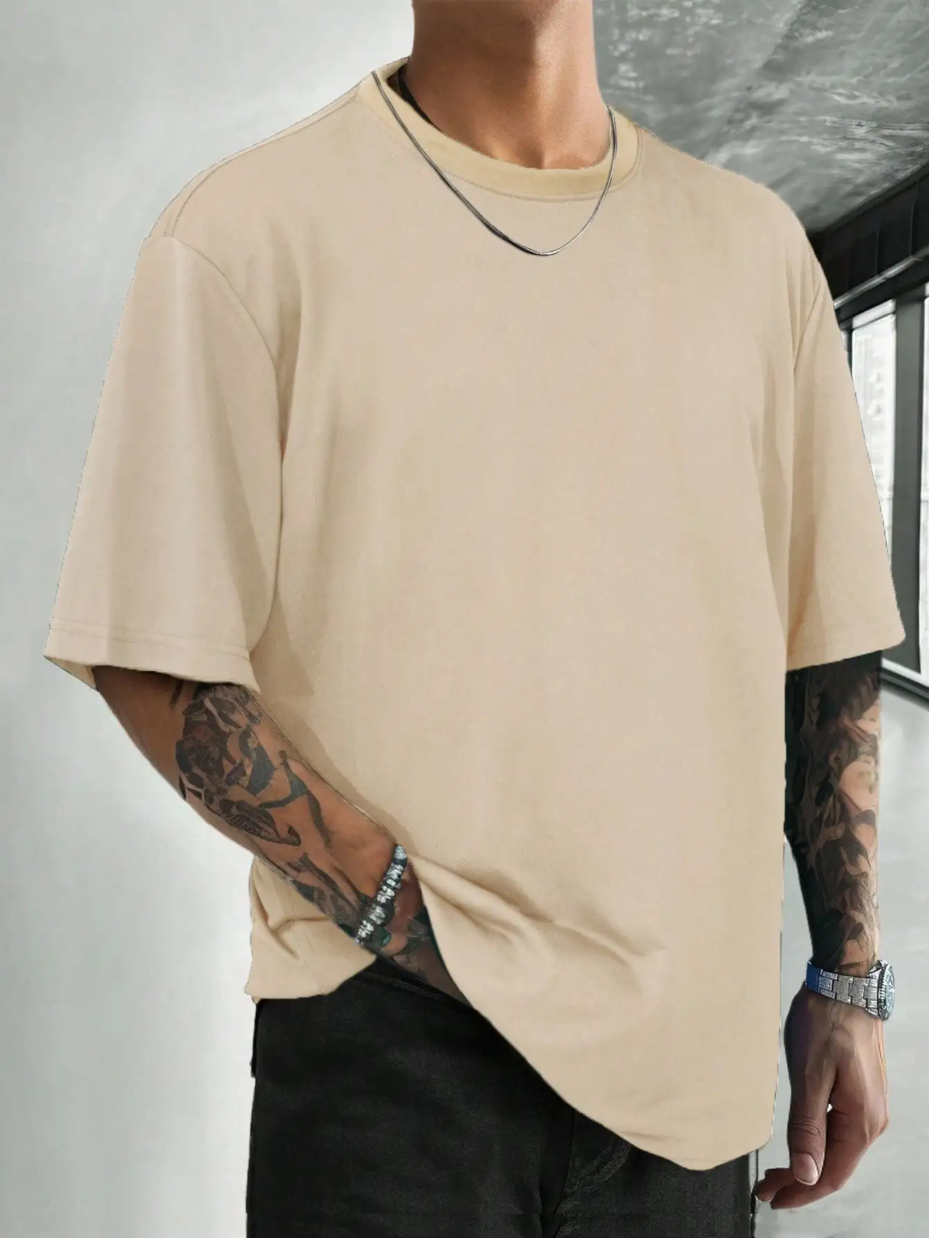 

Loose Fit Solid Color Round Neck Short Sleeve Casual T-Shirt for Men