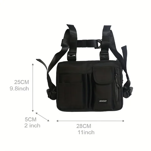 Imagen 2 del producto Leacat Hip-hop táctico moda urbana características gris ejército verde pecho bolsa hombres bolsillo ajustable chaleco deportivo bolsa