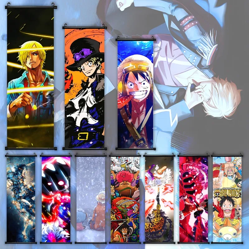 

ONE PIECEАниме постер Санджи Ророноа Зоро холст Луффи живопись искусство Нами принт детская роспись для подвешивания свитков украшение комнаты