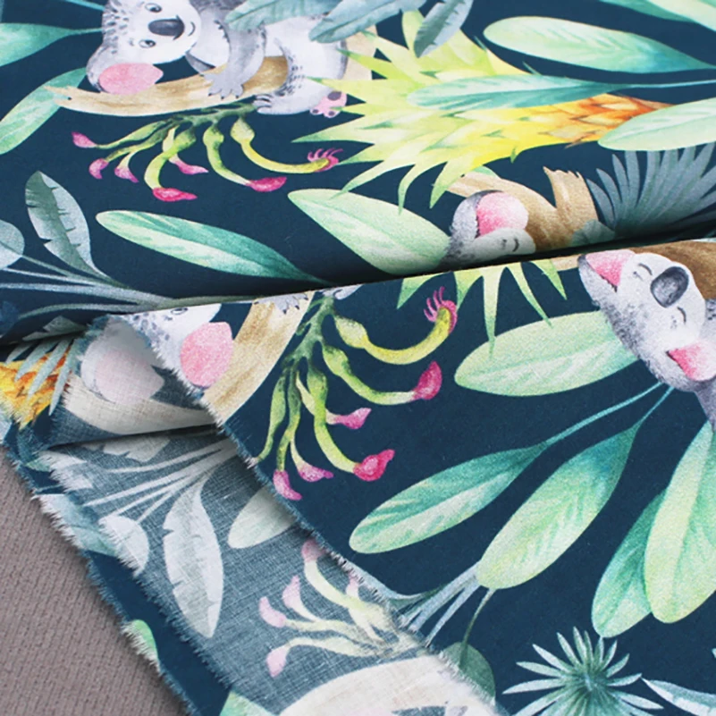 Koala Printed Fabric 60s Cotton Light and Thin for Sewing Dresses Shirts by Half Meter