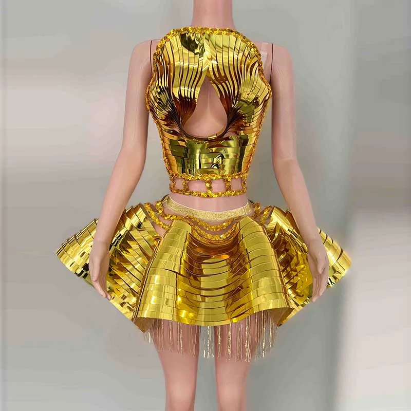 

Golden Festival Party Dress Women Sexy Gogo Dancer Performance Stage Costume Nightclub Bar Clubwear Drag Queen Outfit VDL1741