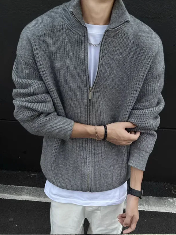 

Double-Head Zipper High Collar Sweater Cardigan Men's Autumn Winter Lazy Sle High End American Cleanfit Knitted Outerwear