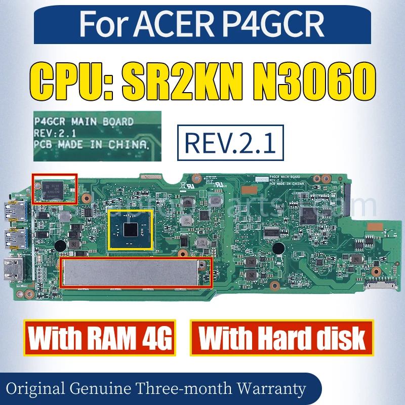 REV.2.1 للوحة الأم للكمبيوتر المحمول ASUS P4GCR SR2KN N3060 RAM 4G مع HDD لوحة أم للكمبيوتر المحمول تم اختبارها بنسبة 100%