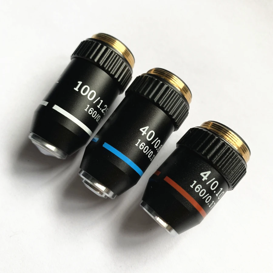 Mikroskopy biologiczne obiektyw 4X 10X 20X 40X 60X 100X (olej) achromatyczne obiektyw czarna powłoka