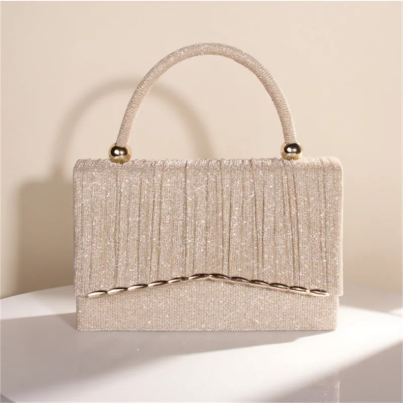 

2025 New Women Fold Evening Bags Banquet Clutch Purse With Handel Party Dinner Wallets With Chain 4 Colors Drop Shipping
