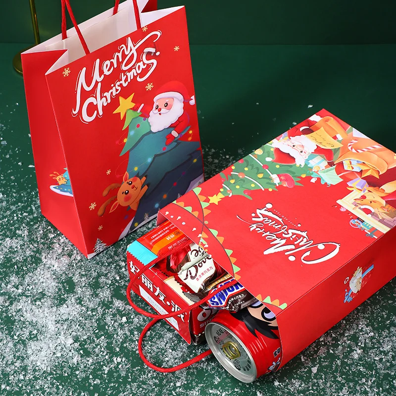 16pcs Christmas Paper Bags Xmas New Year Party Decorative Accessories Santa Claus Gift Bag Chocolate Nougat Packaging Pouches