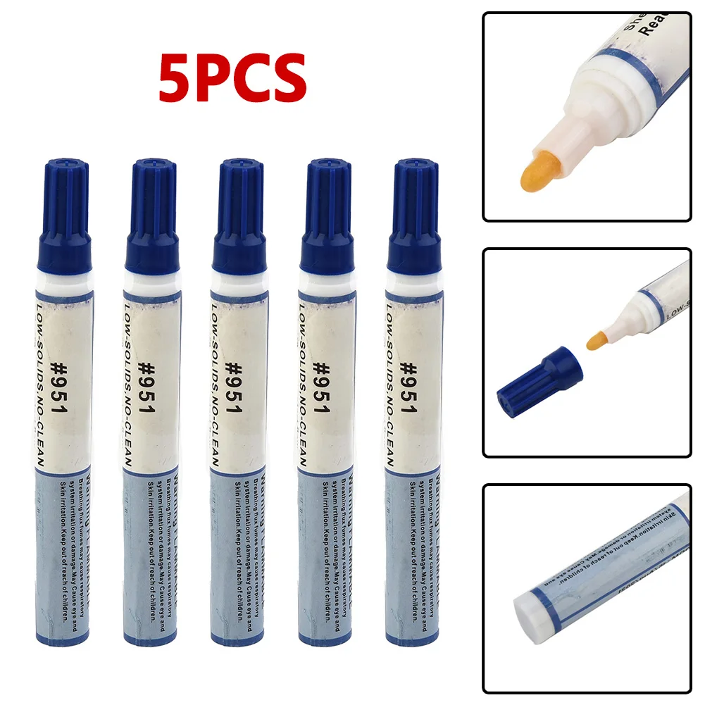 5pcs 951 Flux Pen 10ml Non-Conductive Non-Corrosive No-Clean Soldering Aid for PCB Assembly FPC Repair and Touch-Up