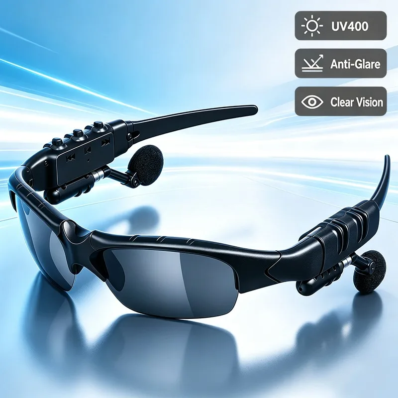 Bluetooth Audio Sunglasses Open Ear Dual Speaker Wireless Music Glasses UV400 Polarized for Cycling Driving Running Lightweight