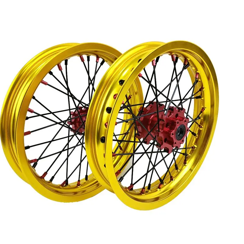 Hot-selling Fit for Sur Ron Light Bee 14*2.15 Wheel Set CNC Hubs 6082 T6 Electric Dirt Bike Gold Rim Spokes Wheels