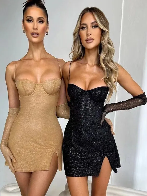 

Сексуальное облегающее платье с разрезом на бретельках и перчатками, длинное свековое женское модное весенне-осеннее платье, уличная юбка трапециевидной формы