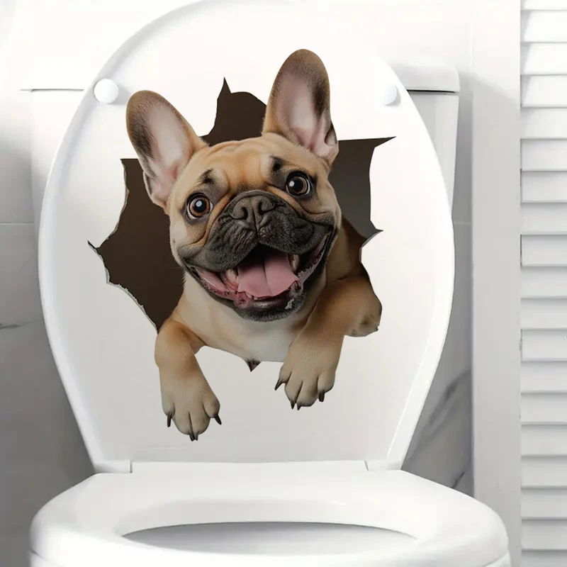 Cute French Bulldog Sticker, Water-proof Home Wall Decal, Used for Wall, Bathroom, Cabinet, Door,Toilet, Car, Laptop