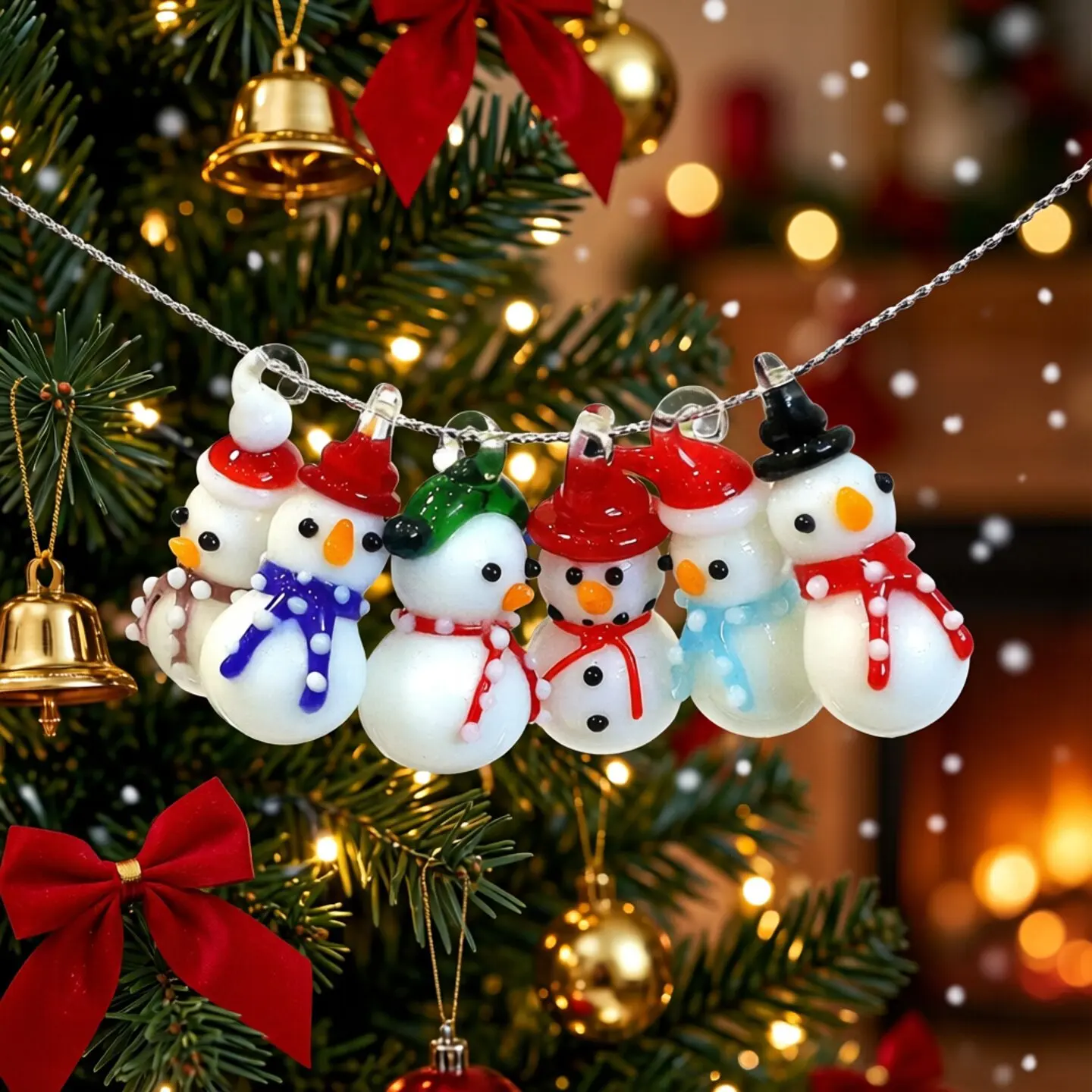 

2Pcs Mini Cute Snowman Charms Glass Pendant Christmas Ornament DIY Craft Supplies Xmas New Year Holiday Party Decor Accessories