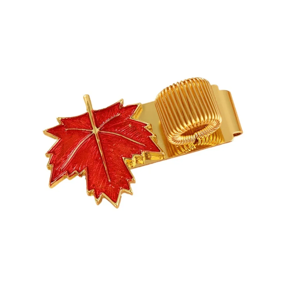 

Metal Maple Leaf Pen Holder Anti-lost Bookmark Pen Loop Holder Fixed Stationery Useful Spring Pen Clips for Notebook Journal