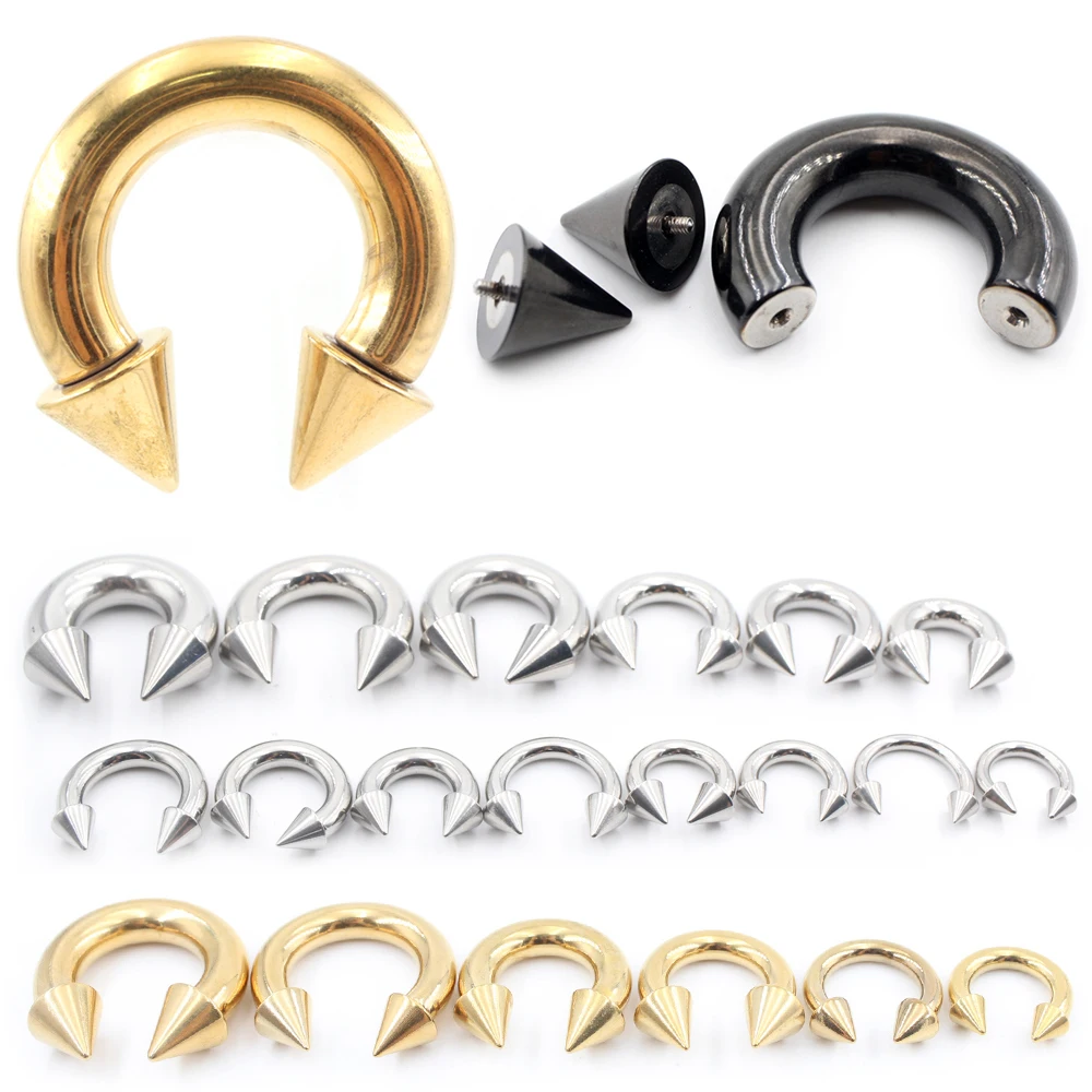 1 Stück Edelstahl-Nasenring mit Innengewinde, Spitzkegel, Hufeisenform, großer Durchmesser, Ohr-Expander, Septum-Piercing, Körperschmuck