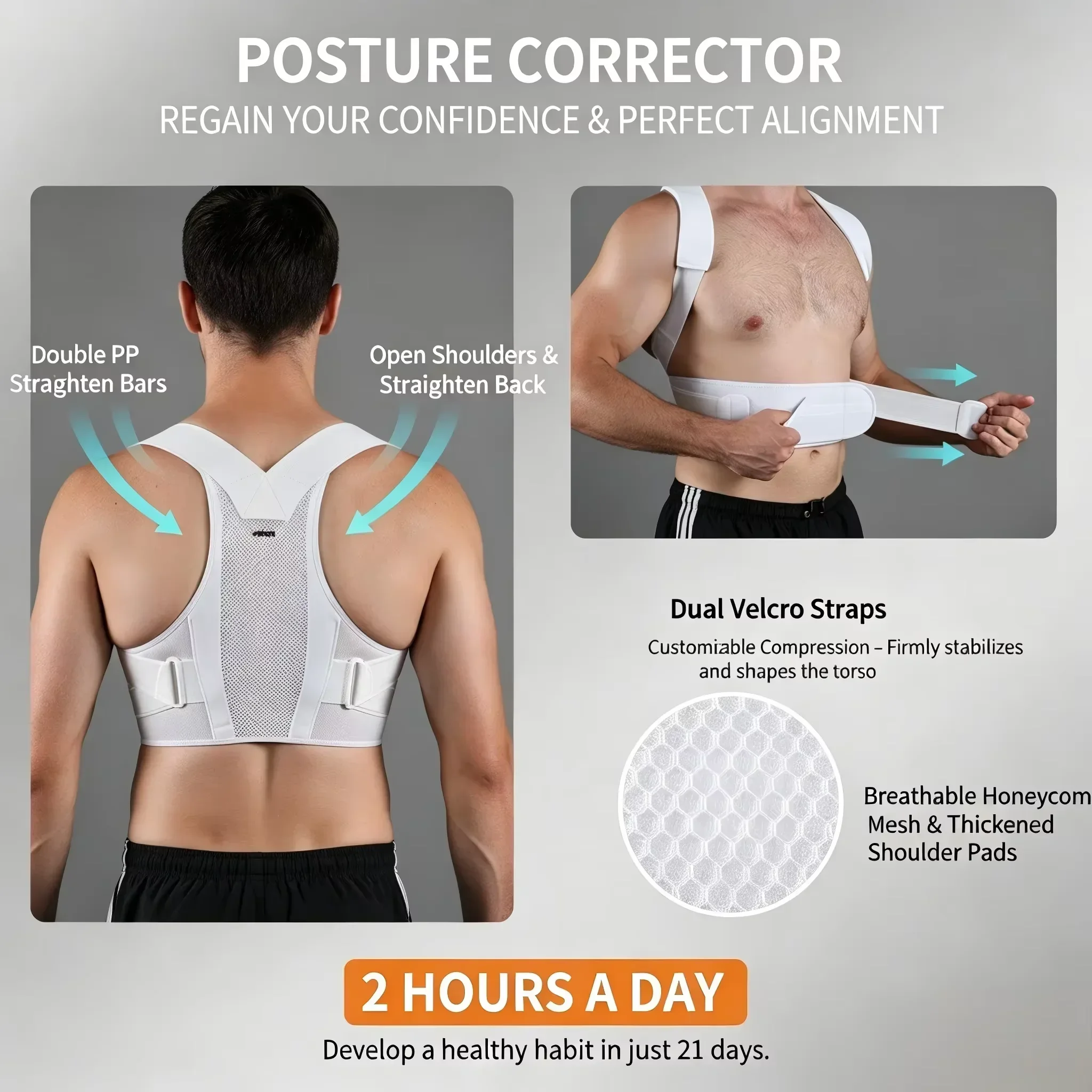 VBOSI Adjustable Posture Corrector Breathable Mesh Back Shoulder Support Belt for Men Women Invisible Hunchback Correction Strai - view 4