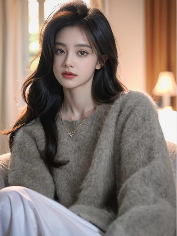 

Женский модный простой повседневный зеленый мягкий универсальный вязаный свитер женский свободный пуловер с круглым вырезом и длинными рукавами топы милые свитера