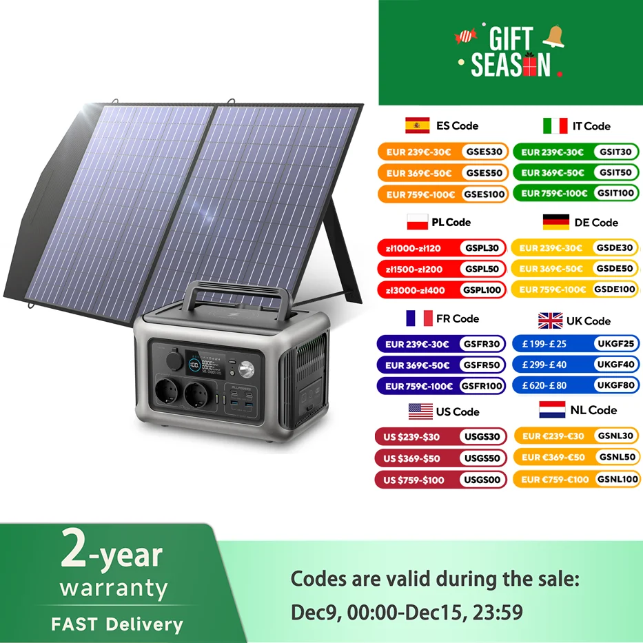 ALLPOWERS Solarpanel 100W 140W 200W Solar Energy Charger with LiFePo4 Battery 299Wh 600W Portable Power Station for Camping RV