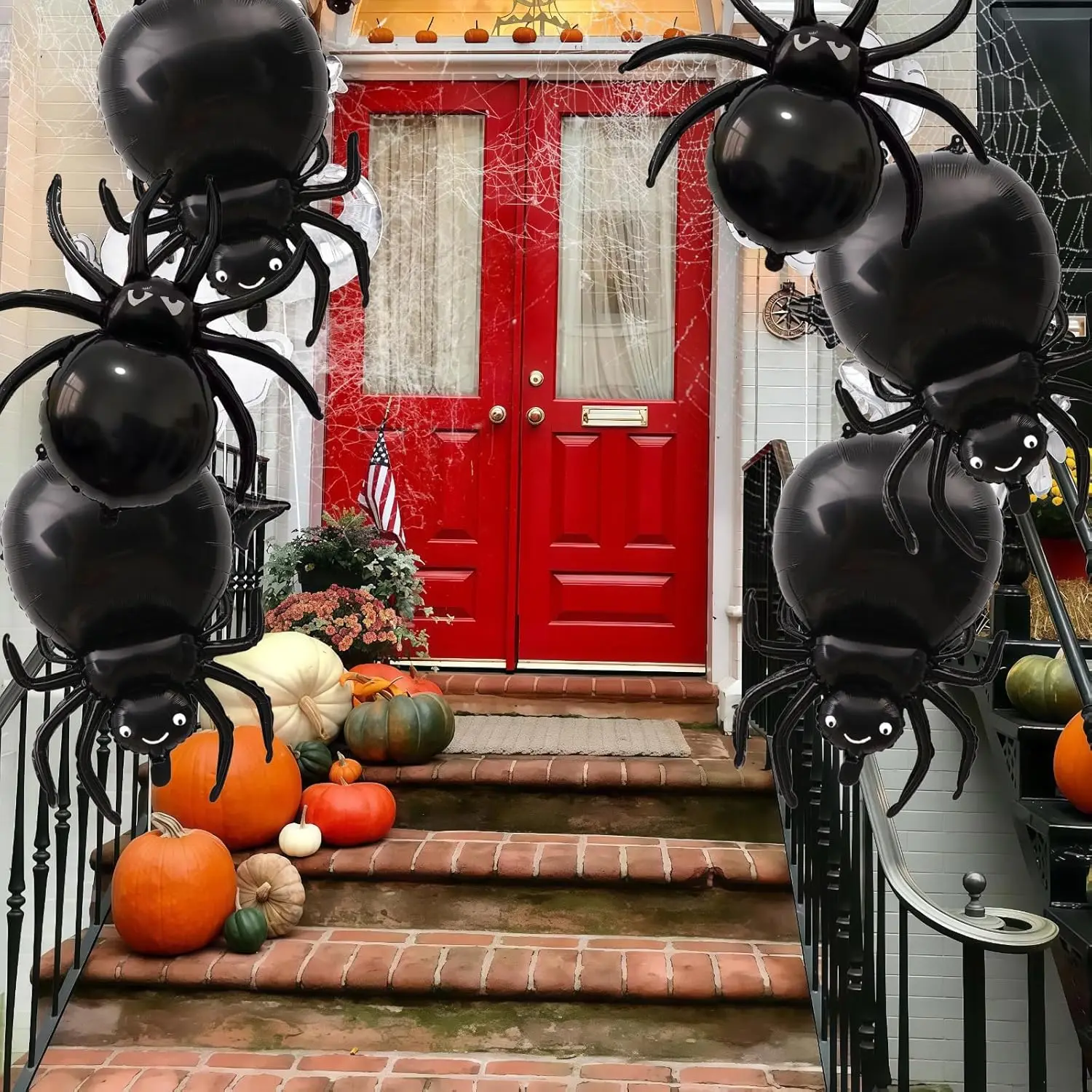 6 Stück schwarze Spinnen-Aluminiumfolien-Mylar-Ballons, Halloween-Party, Geburtstag, Spukhaus, Geister, gruselige Themen-Dekoration, Zubehör – Detail 6