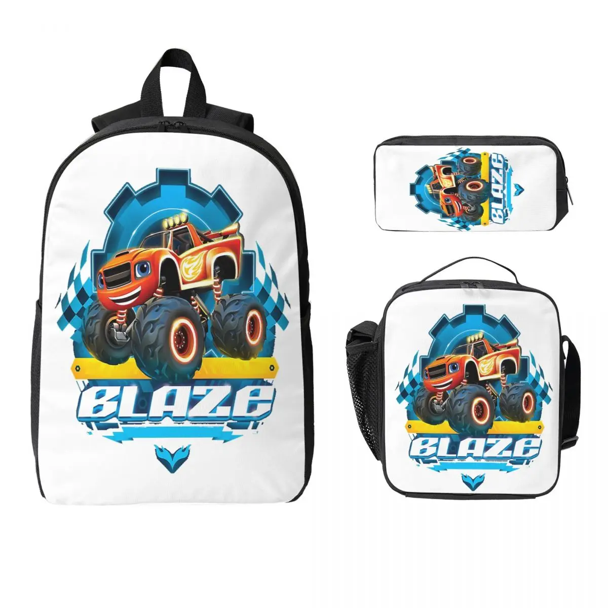 

Рюкзак Blaze And The Monster Machines для мальчиков и девочек, сумка для книг, школьная сумка, сумки на плечо для ноутбука, изолированная сумка для обеда 3 шт., пенал
