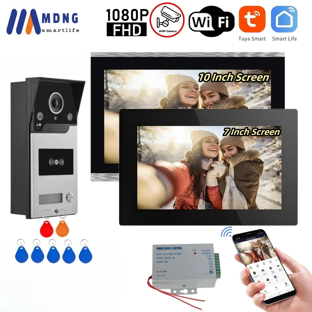 

10" Tuya Smart Wifi Video Door Phone Intercom System 1080P Wireless Outdoor WIFI Doorbell Camera Keypad RFID Cards for Apartment