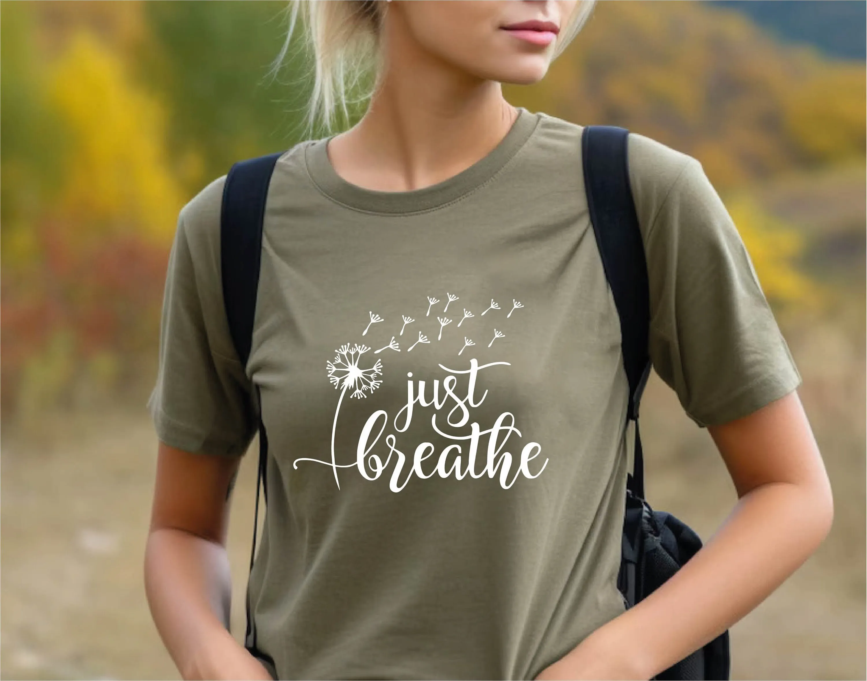 Just Breathe T Shirt Dandelion Inspirational Yoga Motivational Clothes Mental Health s Flower