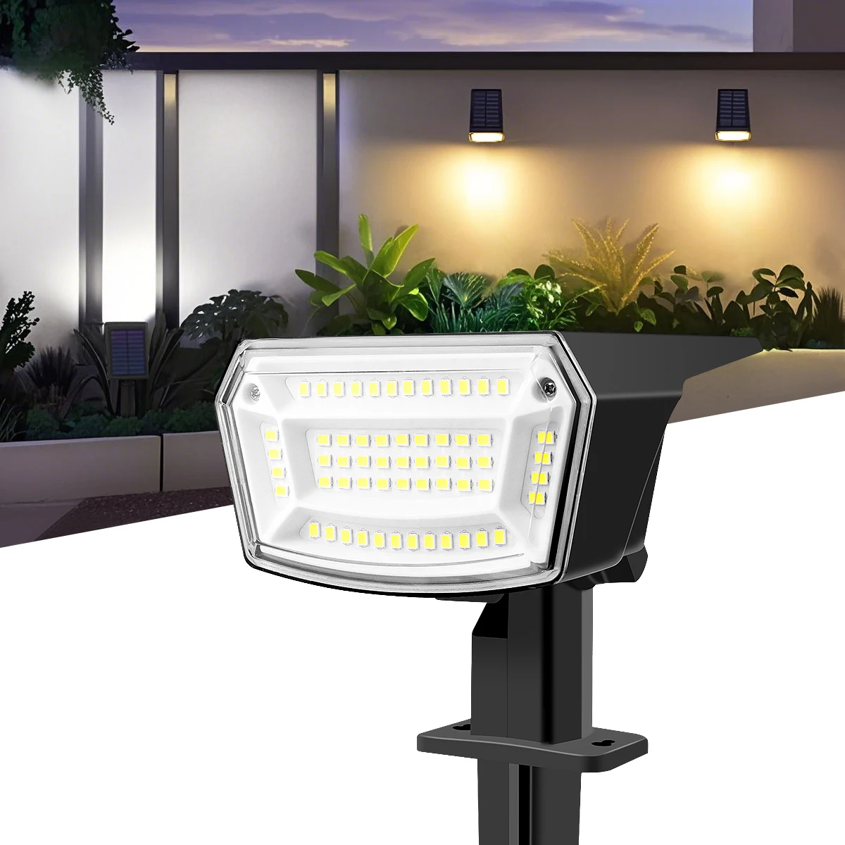 

59 светодиодов, солнечный прожектор, уличный водонепроницаемый двор, пейзажная лампа, настенный или подключаемый тип 2 в 1, для рождественского праздничного декора