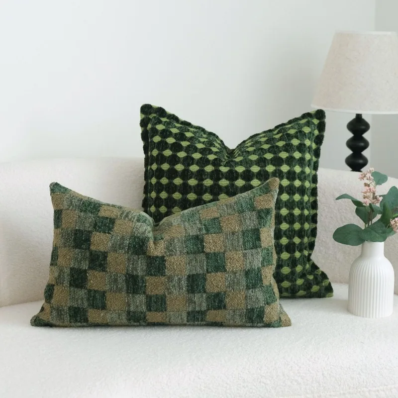 Modern Luxury Green Cushion Cover Granular Texture Fabric Pillow Case for Sofa Vintage Green Geometric Jacquard Decor Home