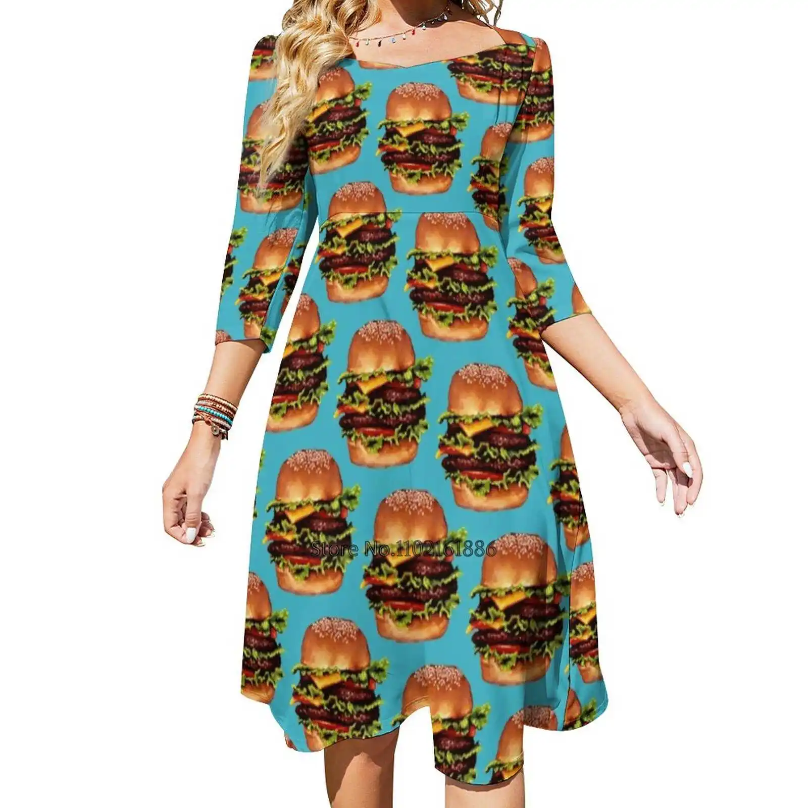 Double Cheeseburger 2รูปแบบกลับ Lacing Backless คอแต่งตัวชุด Sweet Elegant ชุด Cheeseburger อาหารแซนวิช