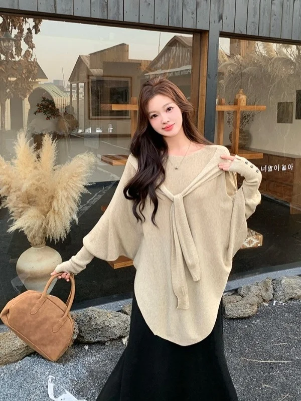 

plus Size Casual Batwing Sve Knitwear Outerwear Women's Loose Irregular Autumn New Sle Comfortable Faion Korean Sle