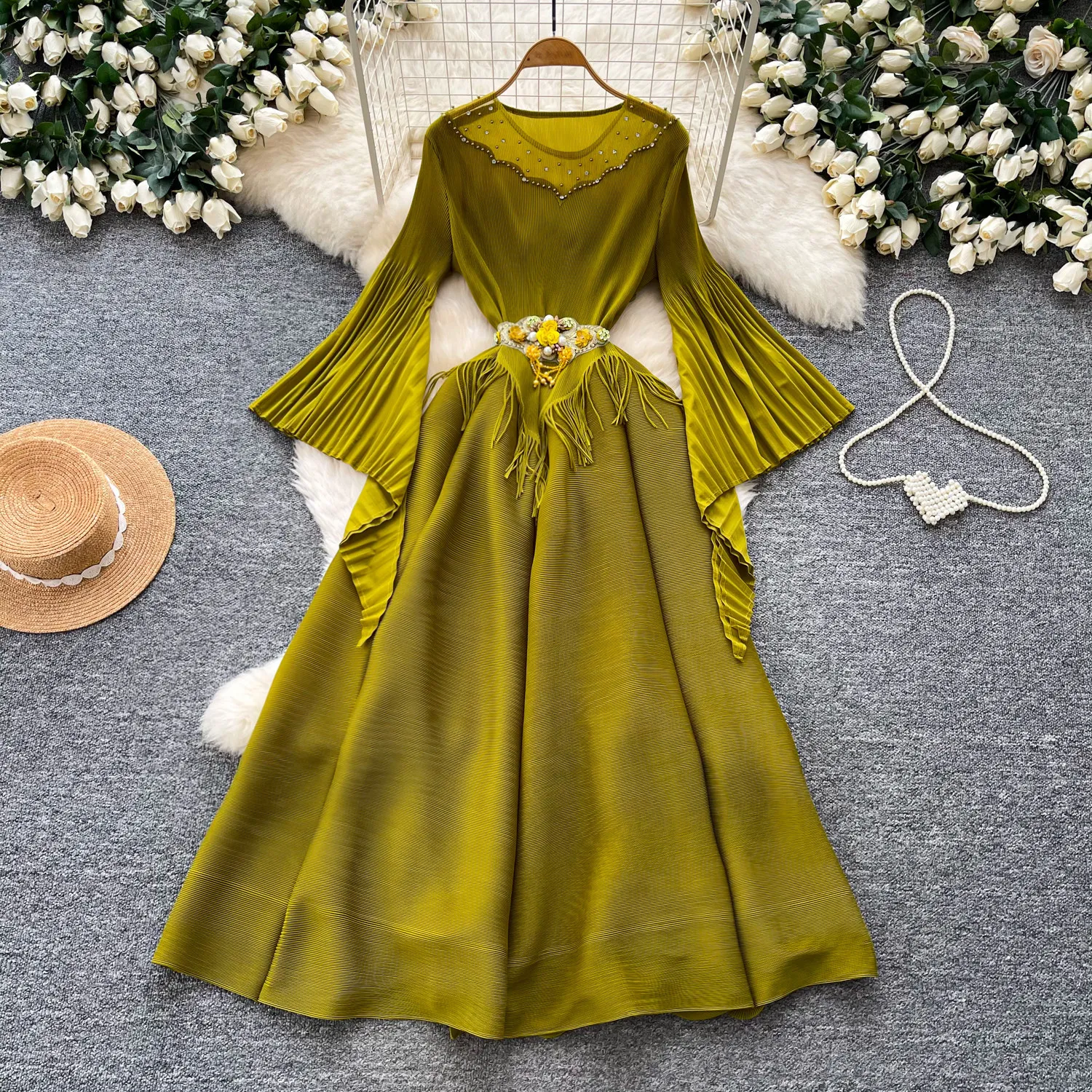 

Long Dress Women Dresses A Line Vestidos Y2k Streetwear Flare Sleeve High Waist Slim Fit Elegant Splice Party Night Work 2026