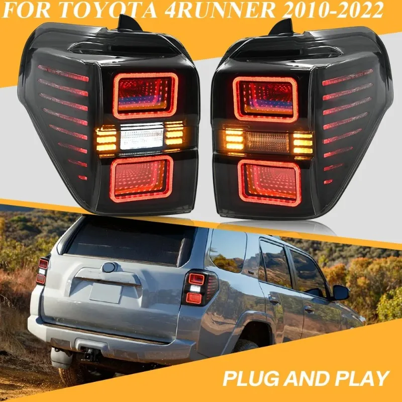 

For Toyota 4Runner 2010-2022 LED Tail Lights Pair, Smoke Sequential Rear Lamps Black Housing