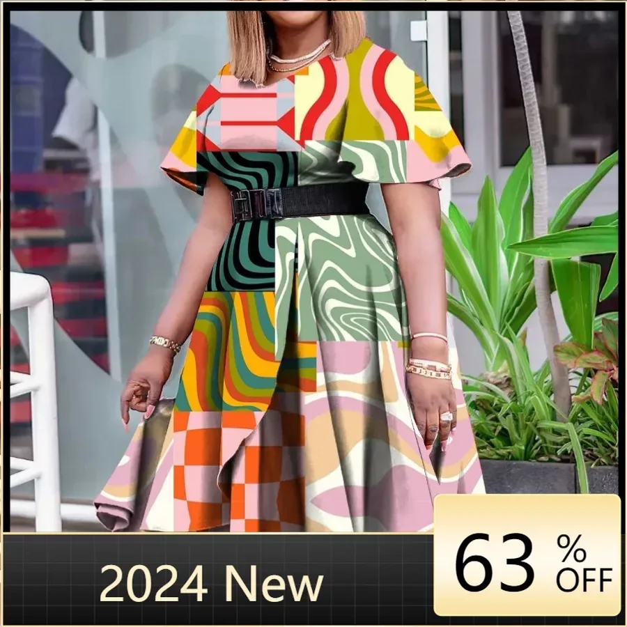 

African Dress For Women 4XL 5XL Plus Size Fashion Dashiki Pleated Vestidos 2024 New Robe Elegant Africa Party Midi Dress