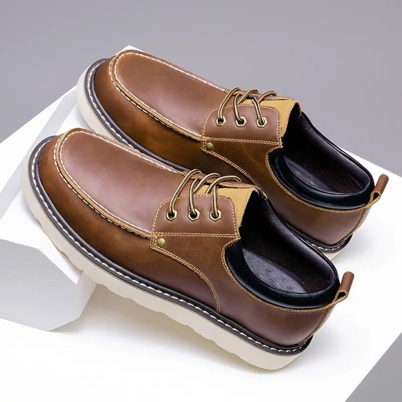 2023 Men Leather Shoes Business Casual Shoes Flat Sole All-Match Casual Shoes Shock-Absorbing Footwear Wear-Resistant B54