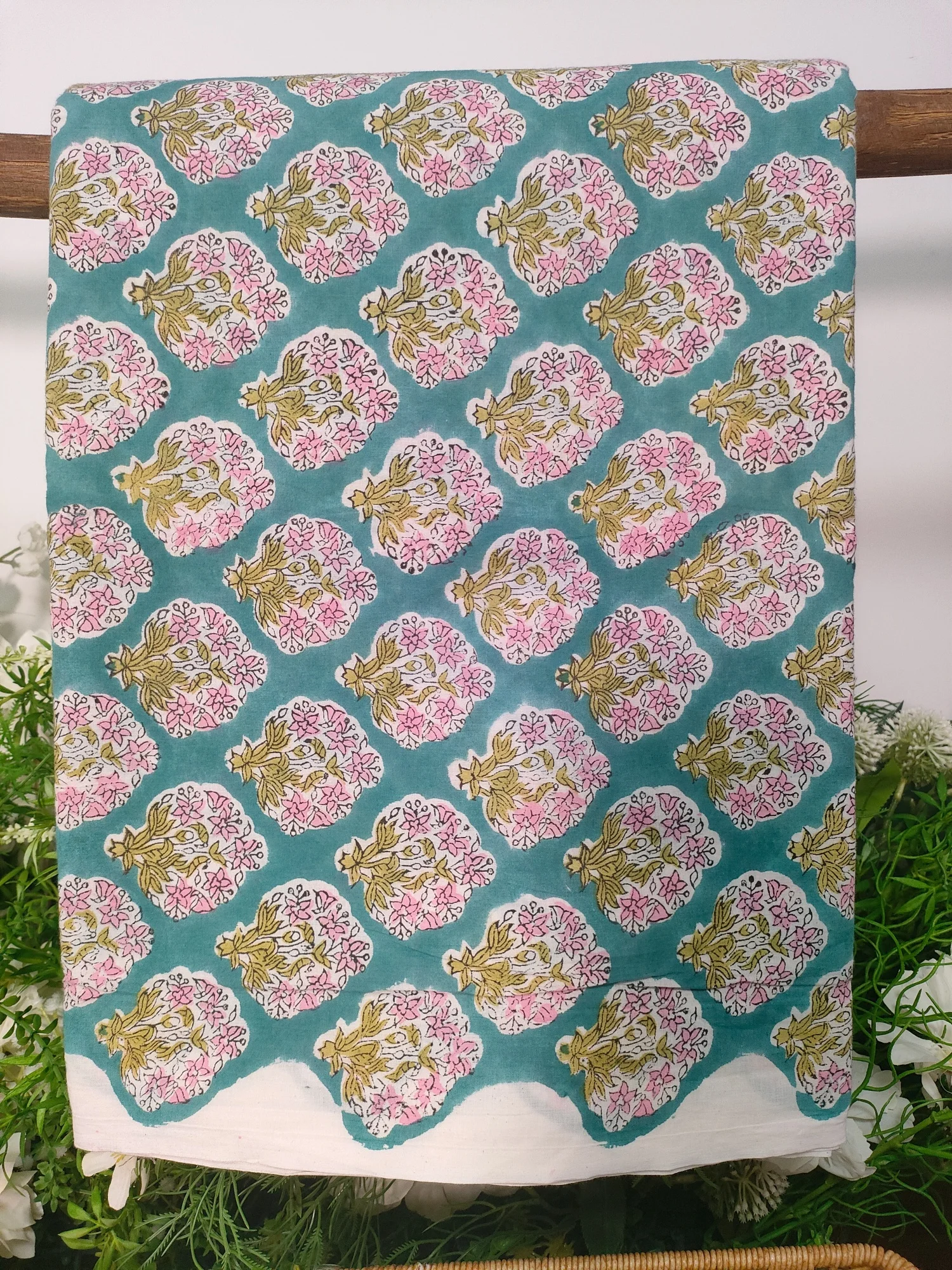 

Indian Hand Block Vintage Boho Retro Floral Wood Print Soft Cotton Fabric for Summer Decor Thin Print fabric
