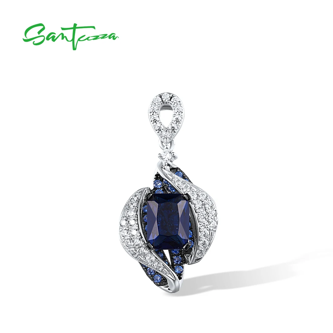 

SANTUZZA Pure 925 Sterling Silver Pendant For Women Sparkling Blue White Cubic Zirconia Trendy Concise Gorgeous Fine Jewelry