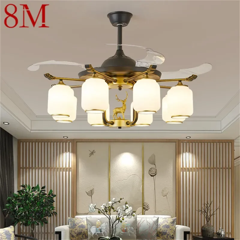 

8M Modern Stealth Fan Light Luxury Living Room Restaurant Bedroom Ceiling Fan Light Remote LED Electric Fan Light