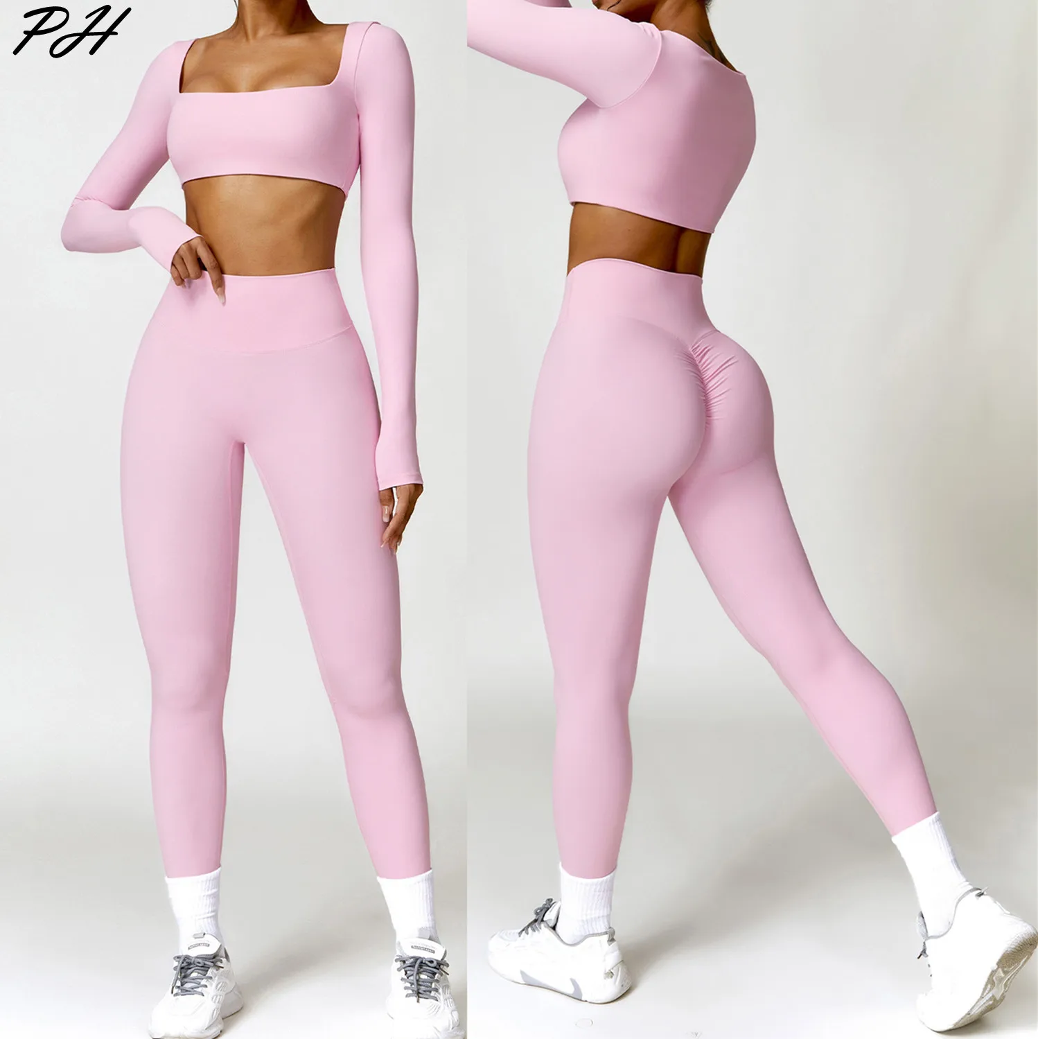 Winter Nude Tight Yoga Set Women High Waist Quick Dry Running Sports Fitness Suit Long Sleeves T-shirt Sexy Bras Leggings Sets