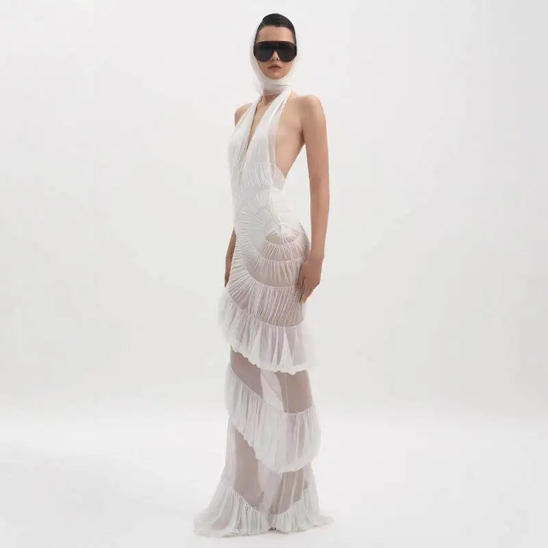 

Sexy Deep V Ne Splice Hanging Ne Dr Transparent Bal Gown High Waist Tailored Skirt No Brand Ele Lady Sle
