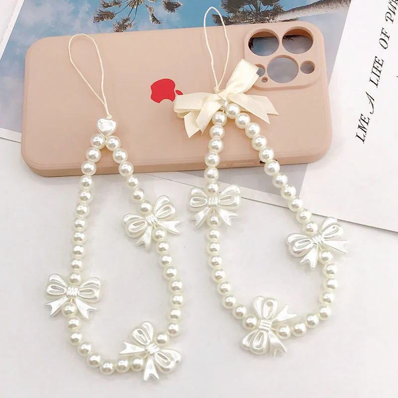 Handmade Beaded Mobile Phone Chain for Girl, Heart, Pearl, Bow, Short U Disk Pendant, Female, New