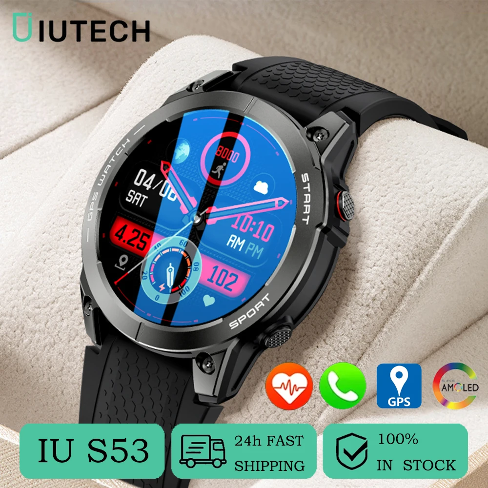 IUTECH S53 Smart Watch Men 1.43 Inch Touch Bluetooth Connect Call Electronic Watches GPS Waterproof Sports Fitness Smartwatch