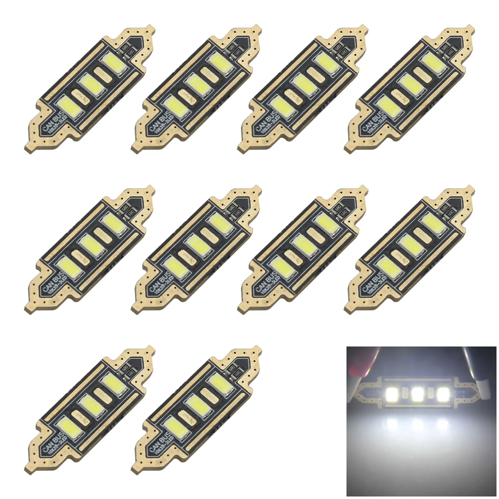 

10x белая Автомобильная гирлянда 42 мм, фотовспышка без ошибок, 3 5730 SMD светильник 1,61 "Z2972