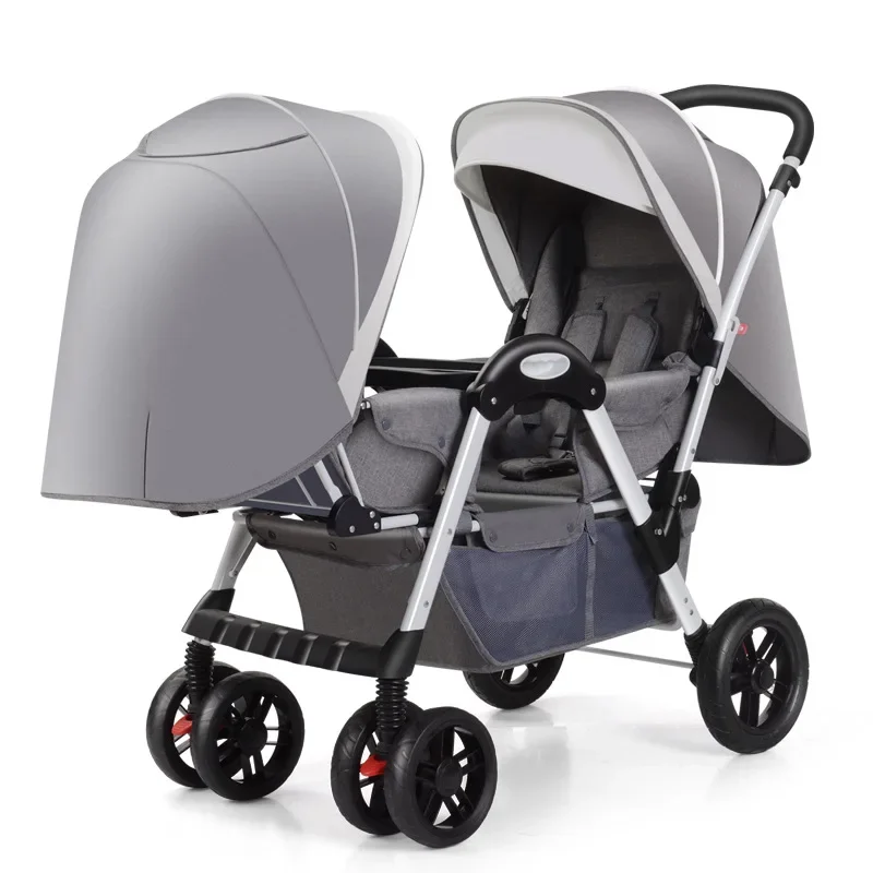 Twins Stroller High Landscape Foldable Can Sit and Lie Down Travel Stroller Adjustable Four Wheel Shock Absorption Baby Stroller