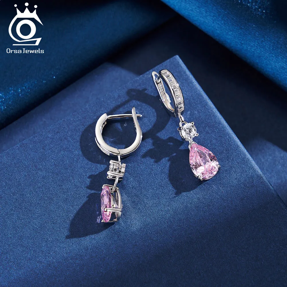 ORSA JEWELS Oryginalne kolczyki ze srebra próby 925, 5A, przezroczyste, różowe kolczyki CZ z rodowanymi kolczykami dla kobiet Biżuteria LZE33 — zdjęcie 4