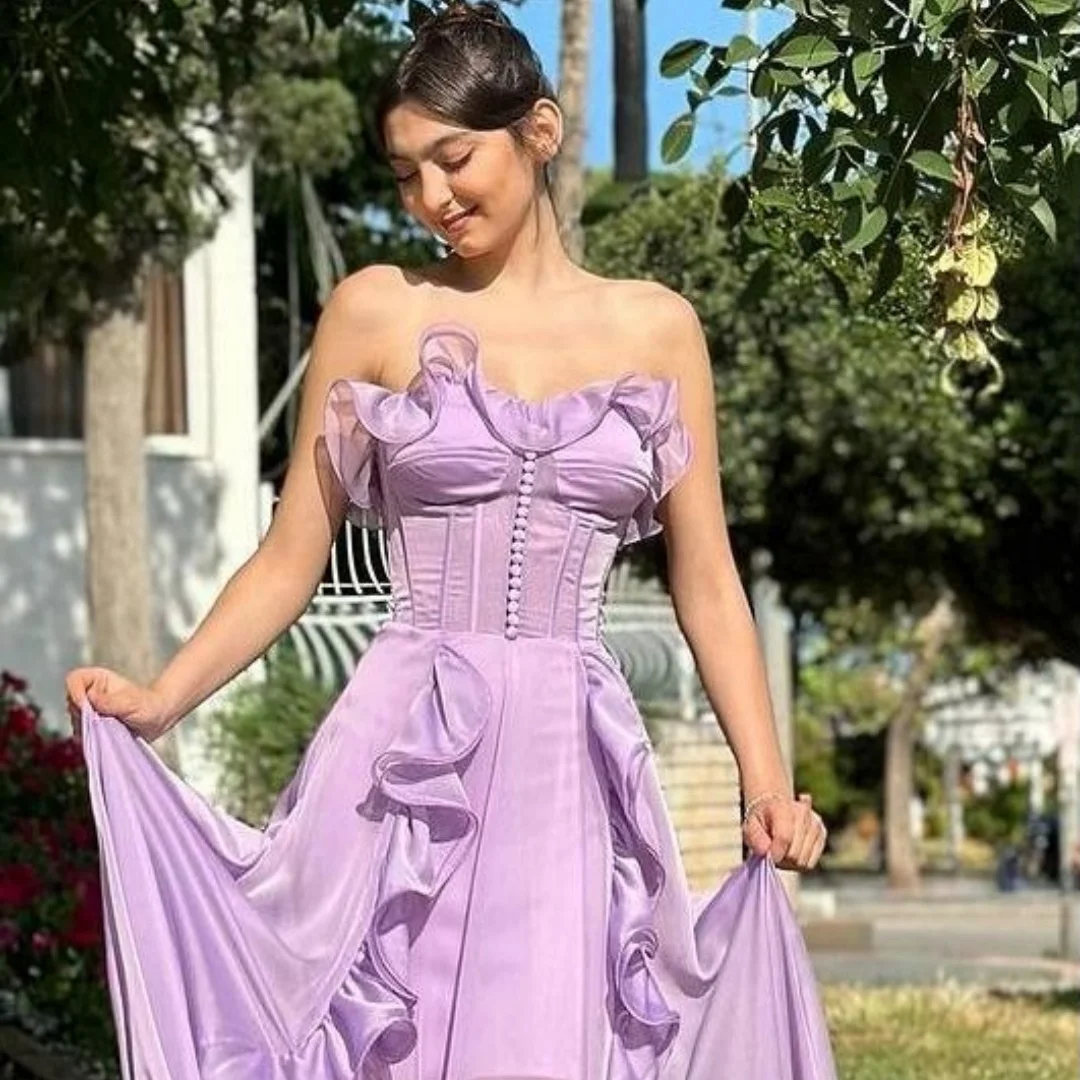 Amanda Aangepaste Paarse Strapless Backless Prom Dress Mouwloze Taffeta vestidos de noche Vloerlengte Formele Avond 2025