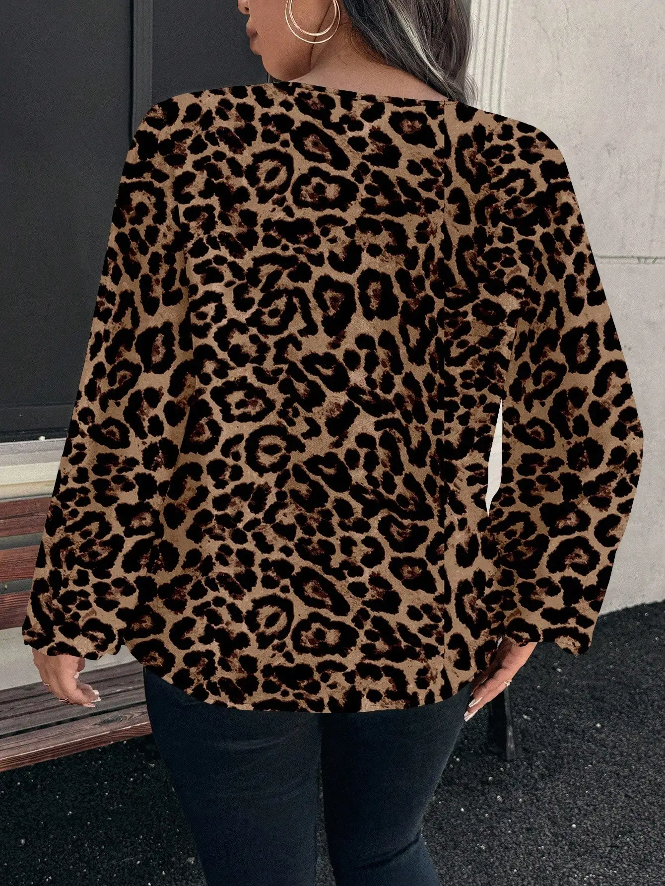 

Повседневная элегантная блузка с леопардовым принтом и длинными рукавами для женщин, весна-осень
