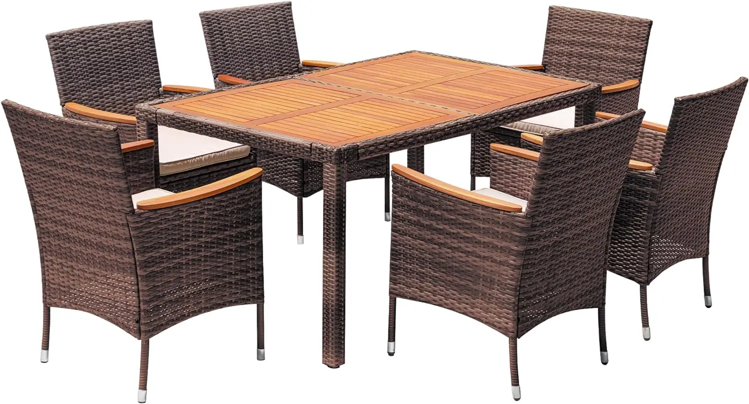 Mobília da sala de jantar, 7 pcs, mesa de madeira acácia